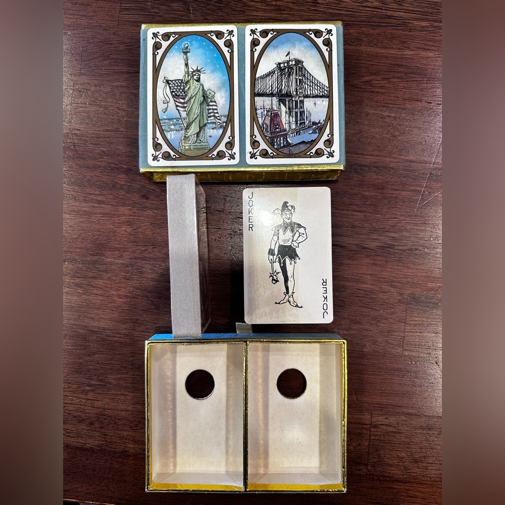 Vintage Tiffany & Co Playing Cards Statue of Liberty & Brooklyn Bridge + Box NIB - Picture 2 of 5